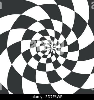 Motivo a scacchi bianco e nero con una spirale al centro. La spirale è il punto focale principale dell'immagine ed è una rappresentazione di un matematico Illustrazione Vettoriale