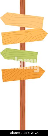 Un cartello di legno con cinque segni di colore diverso Illustrazione Vettoriale