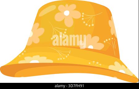 Icona a forma di cartoni animati con cappello estivo. Stile caldo isolato su sfondo bianco Illustrazione Vettoriale