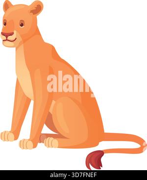 Leonessa dei cartoni animati. Animale felino selvatico. Fauna africana isolata su sfondo bianco Illustrazione Vettoriale