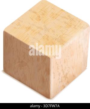 Vista dall'alto cubo realistica. Supporto quadrato in legno isolato su sfondo bianco Illustrazione Vettoriale