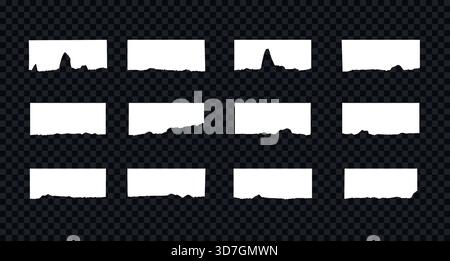 Set di carta con bordo strappato. Vari fogli rettangolari bianchi con bordi strappati Illustrazione Vettoriale