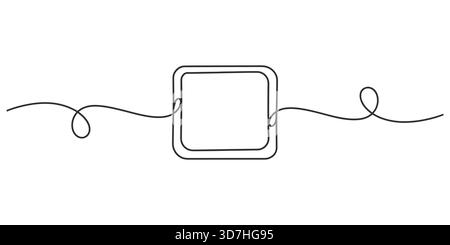 Disegno a linea continua di una cornice quadrata con fioriture ondulate Illustrazione Vettoriale