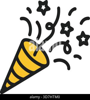 Icona del party Popper con Confetti e stelle - simbolo di celebrazione e Capodanno Illustrazione Vettoriale
