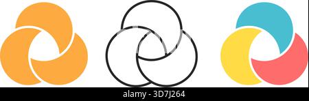 Diagramma circolare Venn con set di tre parti. Cerchi intersecanti. Icona grafico infografico. 3 diagramma degli elementi di bilanciamento della sovrapposizione. Grafico dei processi aziendali Illustrazione Vettoriale