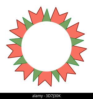 Un audace bordo circolare geometrico della cornice caratterizzato da un anello esterno di bandiere rosse e verdi alternate che creano un effetto a stella o a medaglia. P Illustrazione Vettoriale
