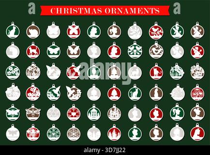 Silhouette di ornamento natalizio. Illustrazioni del set vettoriale della macchina per cricut della pelliccia. Illustrazione Vettoriale