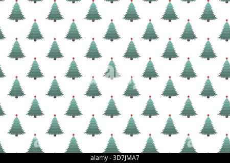 Schema vettoriale perfetto di alberi di Natale verdi con stelle rosse in cima. Design pulito e allegro per la carta da imballaggio e decorazioni stagionali Illustrazione Vettoriale