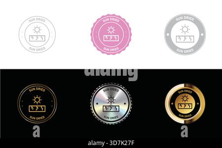 Badge essiccato al sole - etichetta per la conservazione naturale, timbro per alimenti secchi, sigillo vettoriale per prodotti biologici fatti a mano Illustrazione Vettoriale