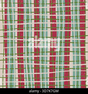 Motivo a quadri in tartan disegnato a mano con linee rosse e verdi Illustrazione Vettoriale