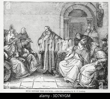 John Huss prima del Concilio di Costanza [ Jan Hus riformatore religioso cecoslovacco che anticipò la riforma; mise in dubbio l'infallibilità della Chiesa cattolica fu scomunicato (1409) per aver attaccato la corruzione del clero; fu bruciato sul rogo (1372-1415)] dal CAPITOLO XCVI - GERMANIA NEL XIV E XV SECOLO. Dal LIBRO XVI. - THE PEOPLE AND THE KINGS nel volume 13, della storia universale di Ridpath: Un resoconto dell'origine, della condizione primitiva e dello sviluppo etnico delle grandi razze dell'umanità, e dei principali eventi dell'evoluzione e del progresso Foto Stock