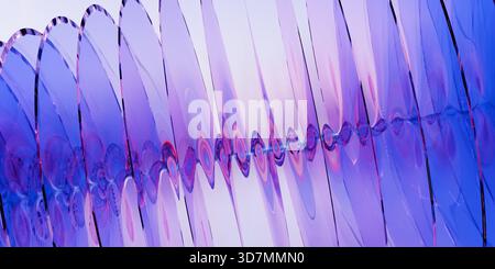 Pattern a onda astratta in tonalità viola e blu con forme fluide e riflessi dinamici. rendering 3d. Foto Stock