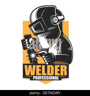 logo di saldatura design vettoriale, logo saldatore icona silhouette, sagome vettoriali dei lavoratori che saldano metallo, fabbricazione lavoro vettoriale silhouette lo Illustrazione Vettoriale