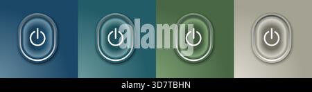Sue quattro pulsanti di colori diversi. Hanno tutte le stesse dimensioni e la stessa forma. Sono tutti collegati a una fonte di alimentazione. Vettore Illustrazione Vettoriale