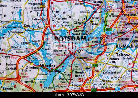 Potsdam, Germania, su una cartina stradale Foto Stock