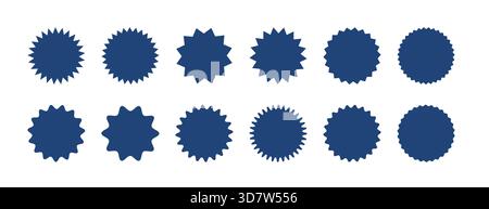 Set di adesivi Starburst. Raccolta di badge Sunburst, cartellini, cartellini dei prezzi o sigillo di qualità. Elementi vettoriali a design piatto. Illustrazione Vettoriale