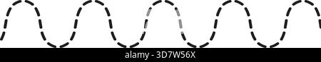 Linea tratteggiata vettore onda sinusoidale linea d'onda tratteggiata, vettore onda sinusoidale, bordo linea tratteggiata, segnale astratto, frequenza audio, onde radio, display digitale Illustrazione Vettoriale