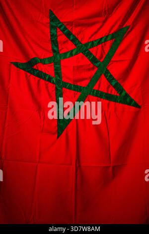 Mappa 3d E Bandiera Del Marocco È Un Campo Rosso Con Un Pentagramma Verde Con Bordo Nero