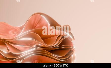 Onde metalliche astratte in calde tonalità di rame su sfondo morbido. Illustrazione, rendering Foto Stock