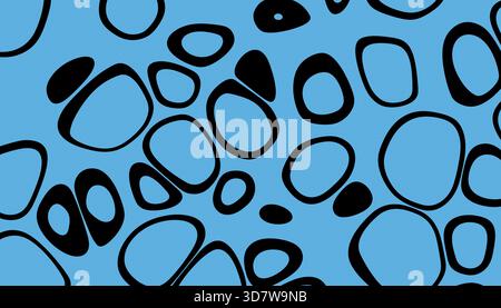I cerchi neri astratti su sfondo blu creano un design moderno e minimalista. Illustrazione, rendering Foto Stock