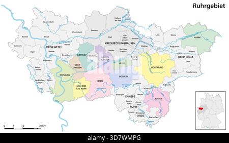 Mappa amministrativa della regione della Ruhr, Renania settentrionale-Vestfalia, 2026, Germania Foto Stock