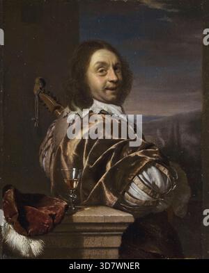 Frans van Mieris il Vecchio (1635-1681), Autoritratto dell'artista con una Citterna, pittura ad olio su tela, 1674 Foto Stock