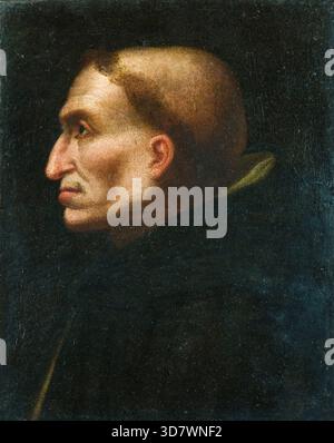 Girolamo Savonarola (1452-1498), frate domenicano ascetico e predicatore nella Firenze rinascimentale, ritratto a olio su legno di un artista della Scuola Italiana, 1500-1540 Foto Stock
