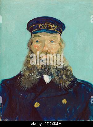 Ritratto del Postman Roulin, 1888. Tra la fine di luglio 1888 e l'aprile 1889, Van Gogh dipinse almeno sei ritratti di Joseph-Etienne Roulin (1841-1903), un postino ad Arles. Qui, l'artista si concentrò sulla testa di Roulin, che descrisse in una lettera come "un po' come Socrate, quasi nessun naso, una fronte alta, una corona calva, piccoli occhi grigi, guance rosse vivaci, una grande barba di pepe e sale, grandi occhi". Foto Stock