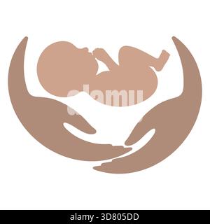 Illustrazione di mani femminili che tengono un neonato su uno sfondo bianco Illustrazione Vettoriale