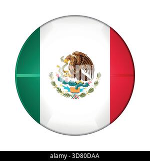Pallina leggera in vetro con bandiera del Messico. Sfera rotonda, icona modello. Simbolo nazionale delle isole messicane. Sfera realistica lucida, vettore astratto 3D. Illustrazione Vettoriale