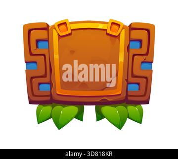 Cornice di gioco messicana Aztec o Inca Maya per elemento GUI vettoriale cartoni animati asset. Cornice di gioco di un tabellone di pietra della civiltà azteca o simbolo tribale Inca Maya per la risorsa di gioco arcade o il tabellone informativo Illustrazione Vettoriale