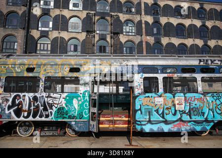 L'ultimo tram abbandonato della Boston Green Line è raffigurato a Red Hook, Brooklyn, New York. (Foto di Apolline Guillerot-Malick / SOPA Images/Sipa USA) Foto Stock