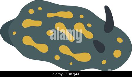 Una lumazza marina dal corpo morbido e nudibranca con un corpo blu e macchie gialle. Illustrazione Vettoriale