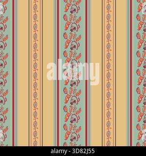 Motivo decorativo vintage a righe floreali Illustrazione Vettoriale
