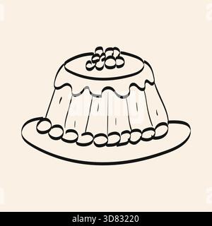 Una torta in gelatina decorativa è appoggiata su un piatto, con il suo design a strati e le piccole guarnizioni rotonde. La torta ha un aspetto divertente e giocoso, ideale per Illustrazione Vettoriale