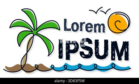 Un'isola tropicale con mare e palme. Illustrazione Vettoriale
