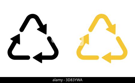 design vettoriale del simbolo dell'icona di riciclo di colore nero e giallo isolato su sfondo bianco Illustrazione Vettoriale