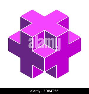 Forma cubica isometrica. Forma geometrica astratta. Tessera vettoriale di colore viola. Elemento puzzle spaziale. EPS 10. Illustrazione Vettoriale