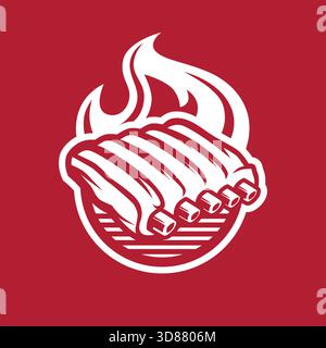 Design semplice con logo con nervature grigliate in linea spessa con fuoco come sfondo Illustrazione Vettoriale