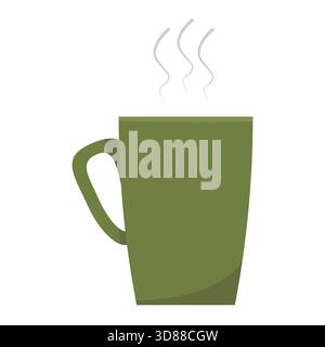 Tazza per bevande calde. Tazza di tè verde Vector. Oggetto per la cottura a vapore. Concetto di mattina calda. Illustrazione Vettoriale