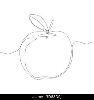 Illustrazione della frutta di mela. Un disegno a linea continua. Cibo biologico minimalista. Disegno astratto vettoriale. Illustrazione Vettoriale