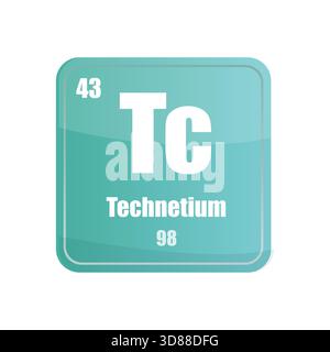 Piastrella elemento chimico tecnezio. Numero atomico quarantatré. Icona del vettore del segno TC. Forma quadrata verde acqua. Illustrazione Vettoriale