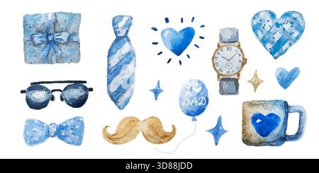 Una deliziosa collezione di icone ad acquerello a tema bluethemata splendidamente progettate per tutte le celebrazioni e i regali Illustrazione Vettoriale