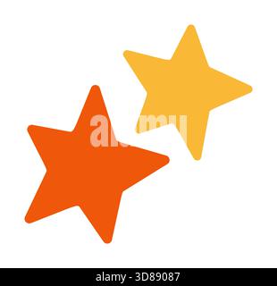 Due stelle a cinque punte, una arancione e una gialla, che si sovrappongono leggermente. Illustrazione vettoriale in stile piatto. Ideale per classificare icone, adesivi, temi celesti, accenti natalizi e grafica decorativa. Illustrazione Vettoriale