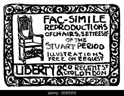 1910 Liberty of London riproduzione di fax disegnata a mano Stuart materiale pubblicitario per mobili d'epoca dalla rivista Studio Foto Stock