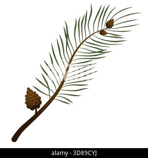 Piante invernali dipinte a mano. Illustrazioni di un ramo di pino sempreverde. Un cono di abete per la progettazione, la stampa, lo sfondo o il biglietto d'auguri. Illustrazione Vettoriale