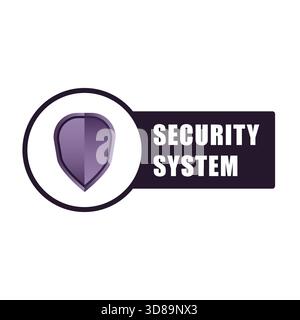Etichetta del sistema di sicurezza. Icona scudo viola. Badge di protezione Vector. Banner di testo di sicurezza. EPS 10. Illustrazione Vettoriale