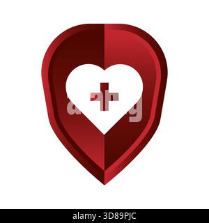 Icona scudo cardiaco. Simbolo della croce medica. Vettore di difesa sanitaria. Segnale di assistenza ospedaliera. EPS 10. Illustrazione Vettoriale