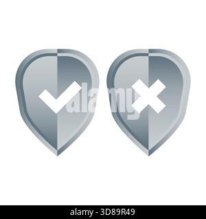 Icone dei segni di spunta. Simbolo di croce. Selezionare Vote Vector (vettore di voto). Sì, nessun distintivo. EPS 10. Illustrazione Vettoriale