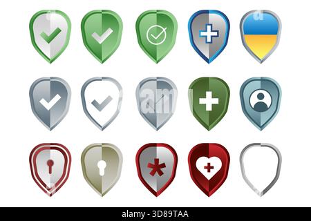 Set di protezioni di sicurezza. Raccolta di icone di protezione. Simbolo di guardia vettore. Gruppo badge di sicurezza. EPS 10. Illustrazione Vettoriale